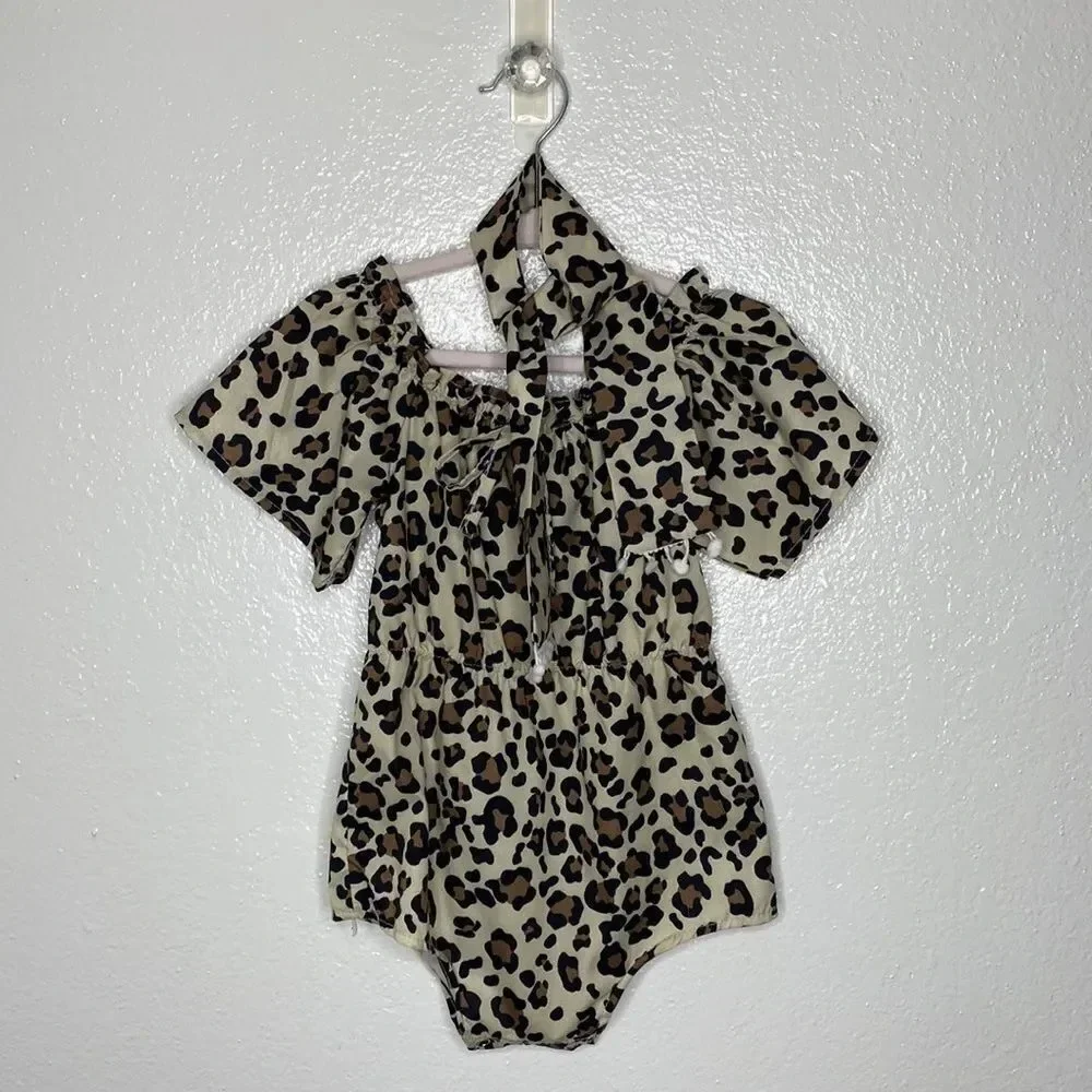 Leopard Short Sleeve Onesie With Matching Headband 2T